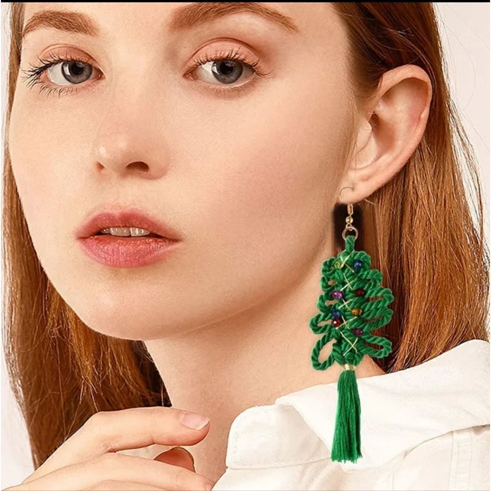 👋 CHRISTMAS TREE cotton beaded tassel earrings | Mix And Match 3/$20